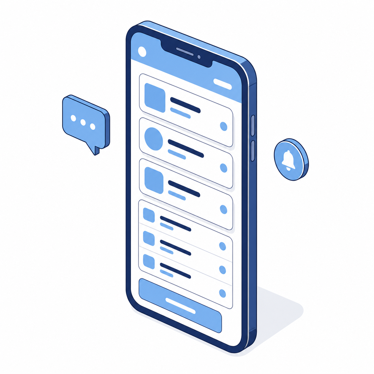 スマホアプリ開発のアイソメトリックイラスト